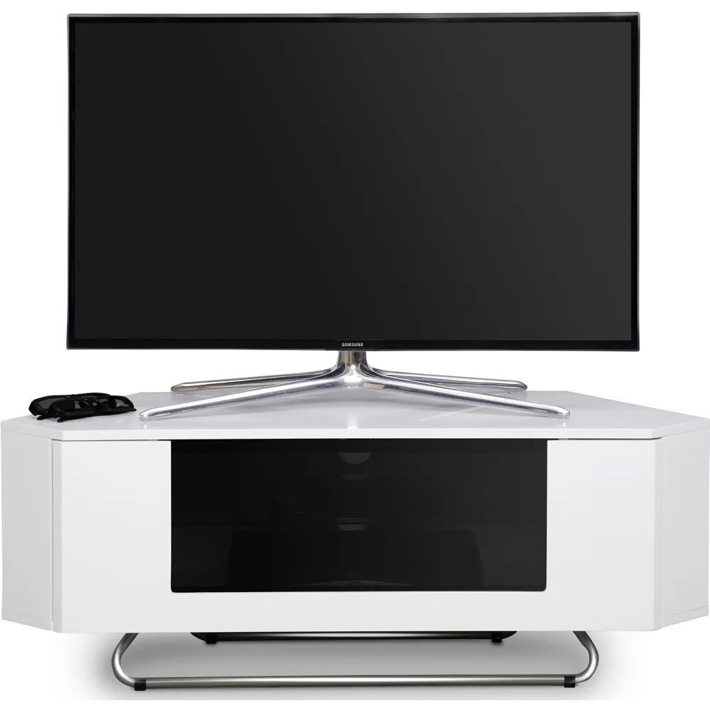 Hampshire Single Door TV Cabinet with 4 Shelves - White, Glass