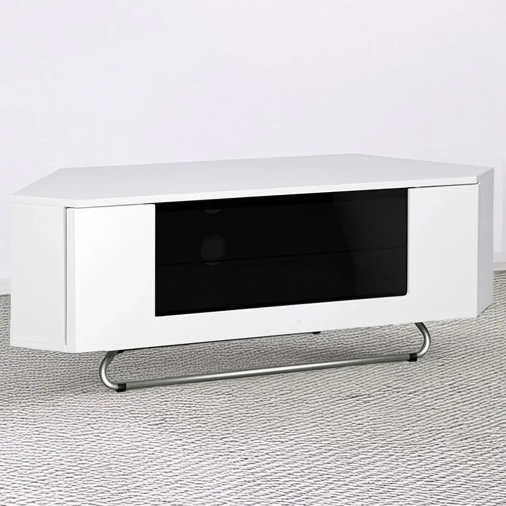 Hampshire Single Door TV Cabinet with 4 Shelves - White, Glass image