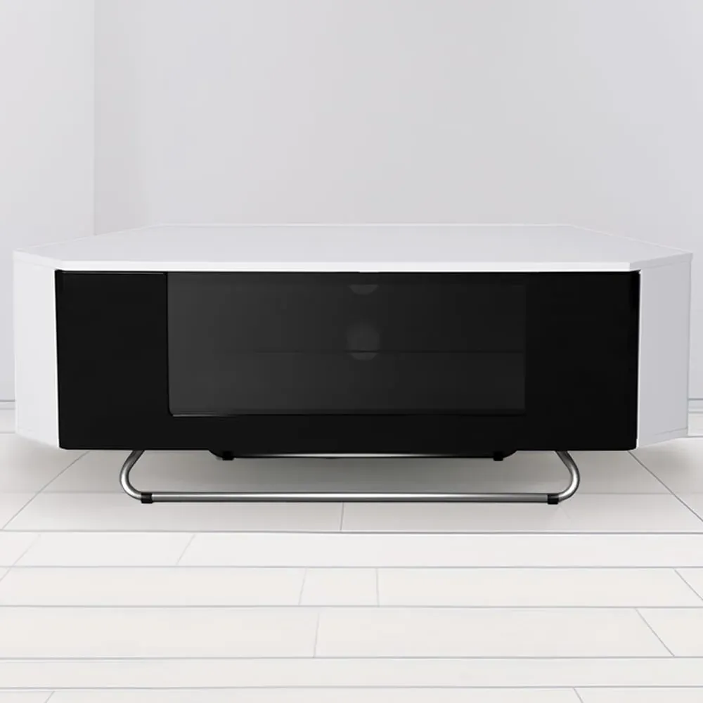Hampshire Single Door TV Cabinet with 4 Shelves - White, Glass