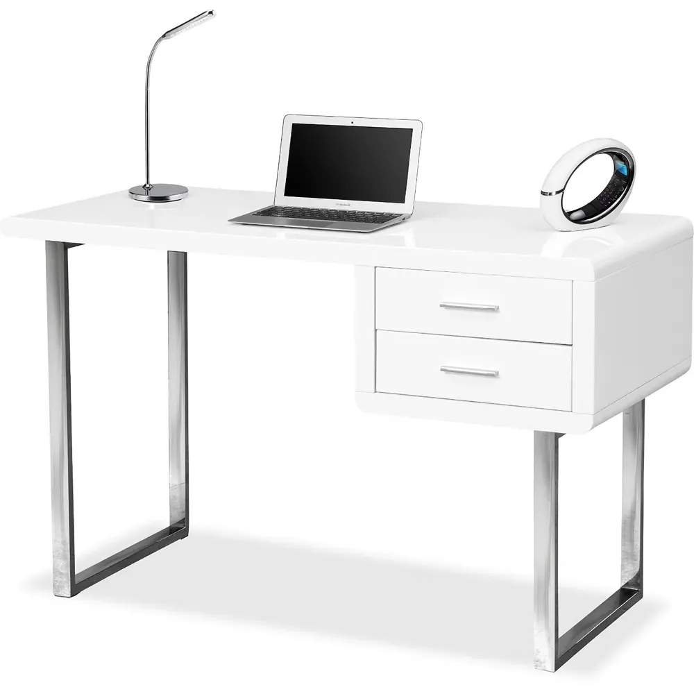 Harmonia 2 Drawer Computer Desk - White, Chrome