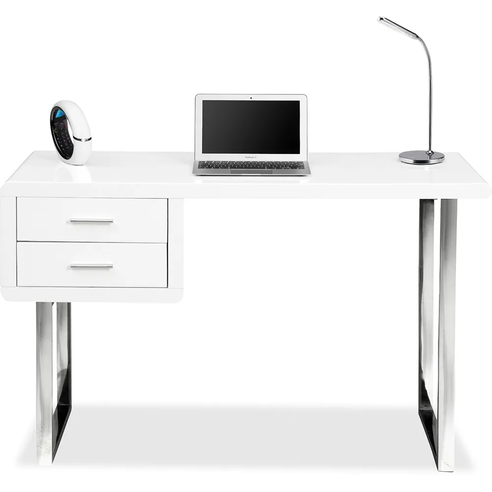 Harmonia 2 Drawer Computer Desk - White, Chrome