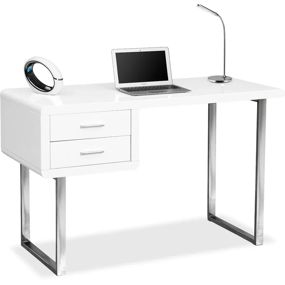 Harmonia 2 Drawer Computer Desk - White, Chrome
