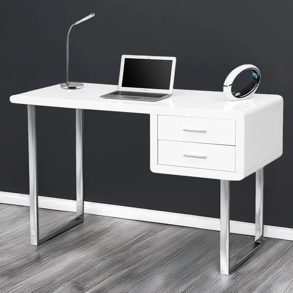 Harmonia 2 Drawer Computer Desk - White, Chrome image