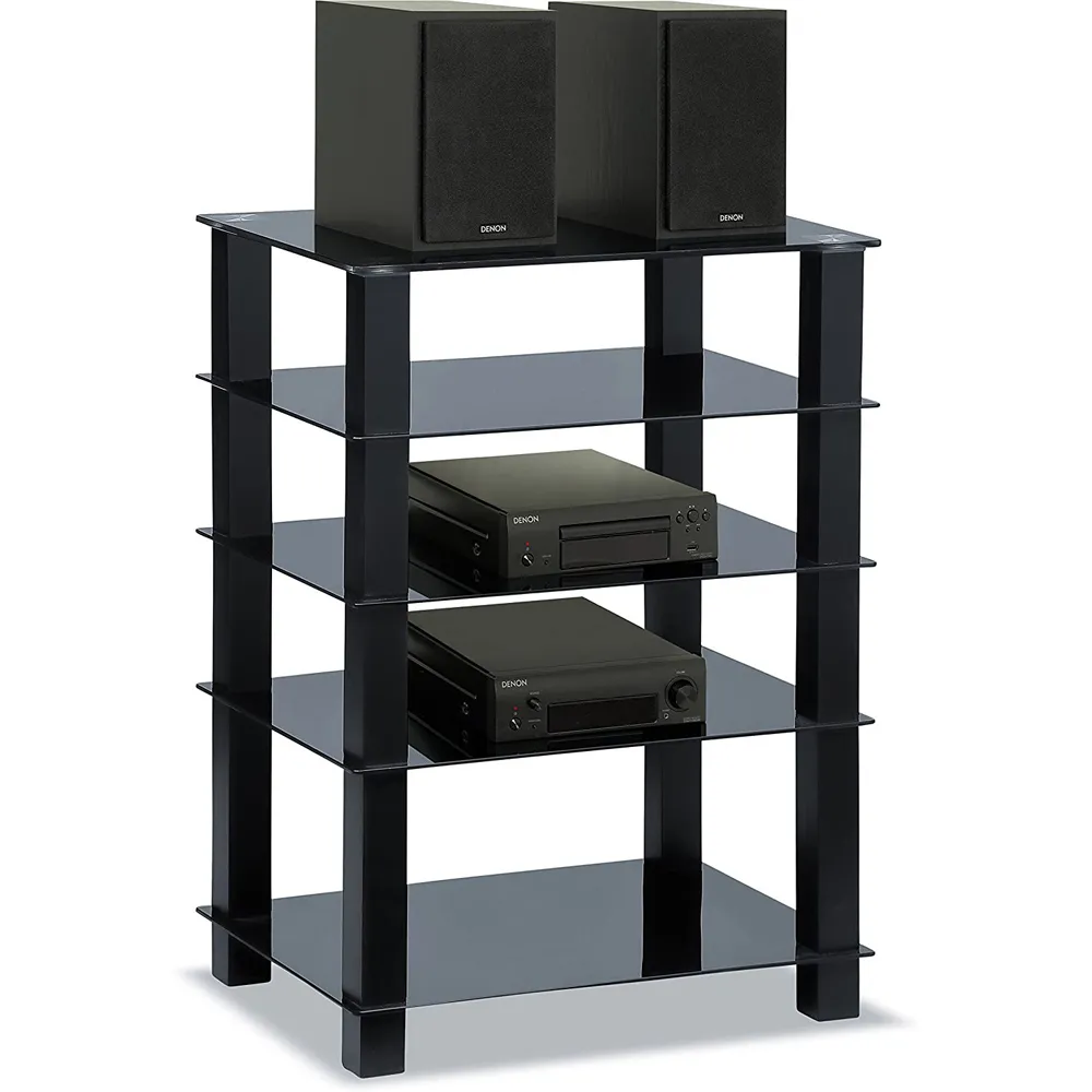 Trinity 5 Shelf TV Unit - Black, Glass