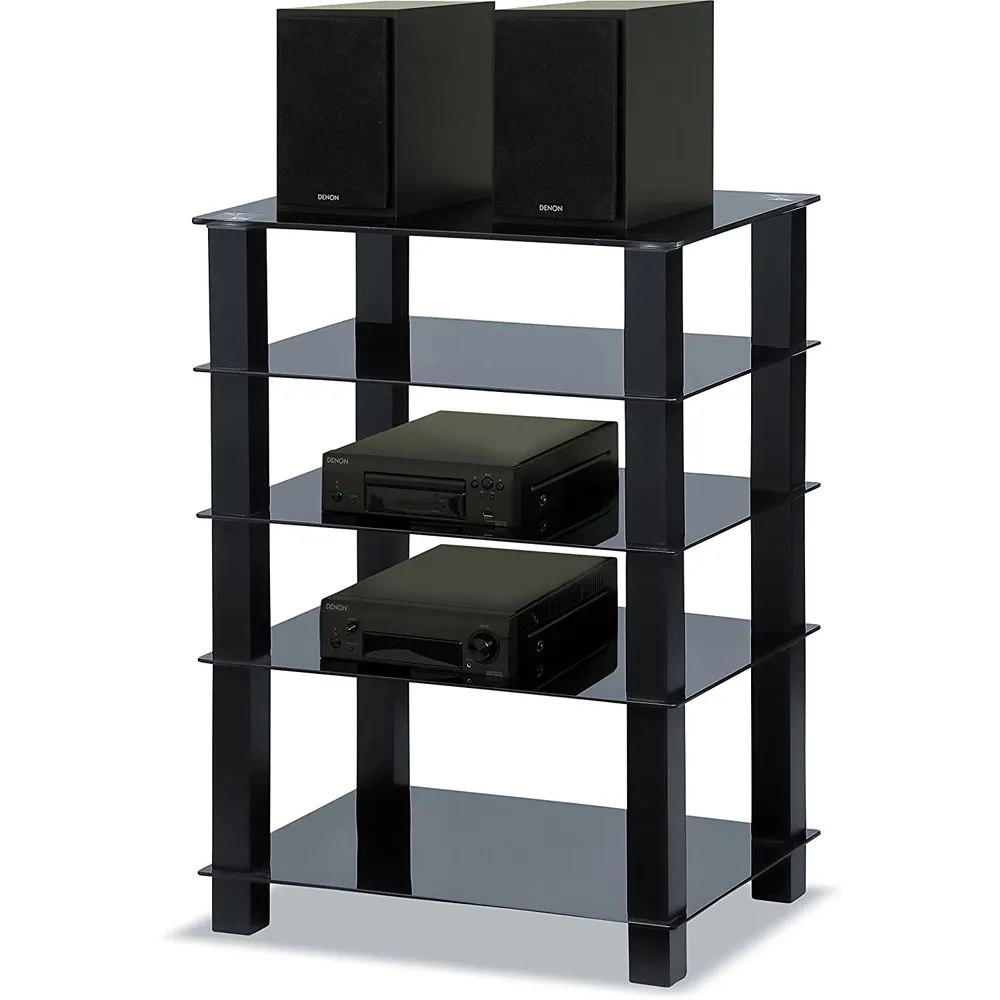 Trinity 5 Shelf TV Unit - Black, Glass
