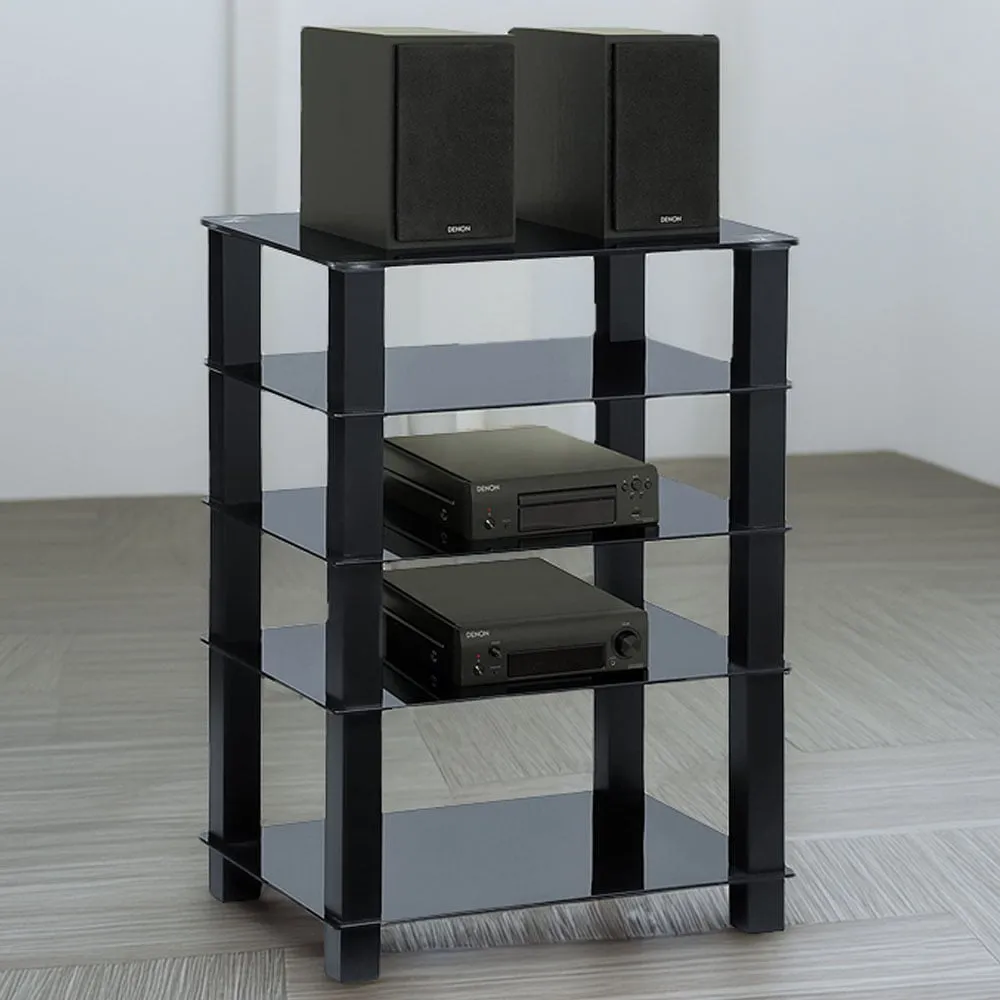 Trinity 5 Shelf TV Unit - Black, Glass image