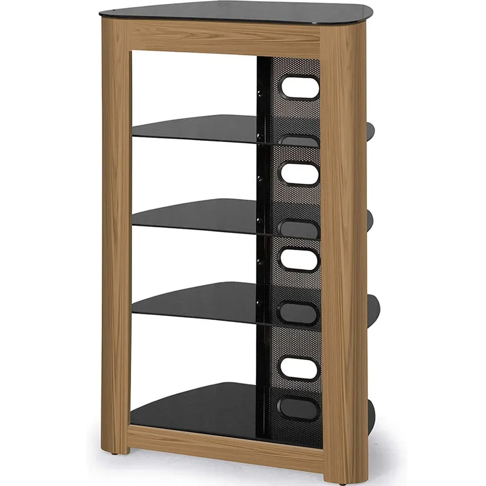 Zinnia 5 Shelf TV Stand - Black Glass, Oak