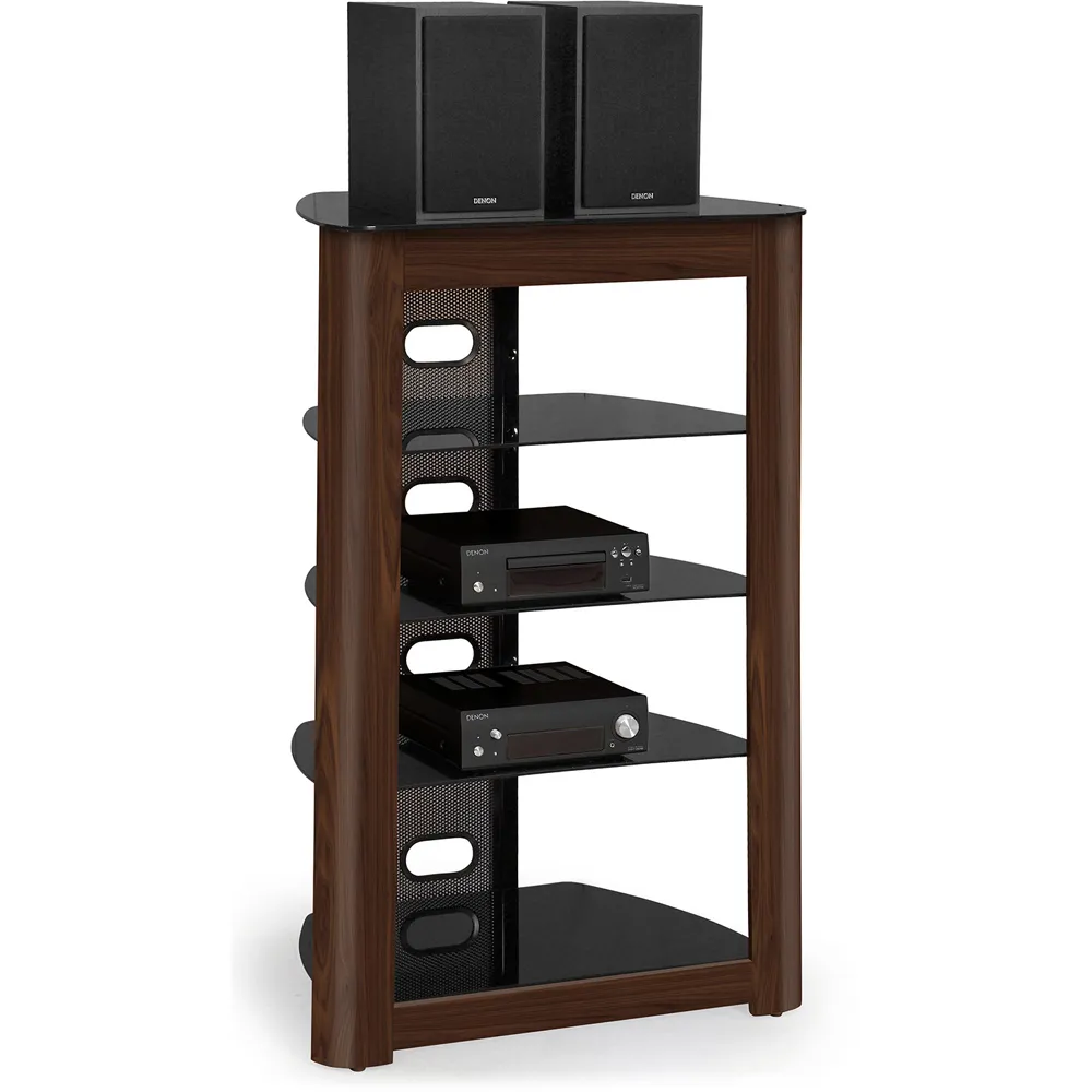 Zinnia 5 Shelf TV Stand - Black Glass, Walnut