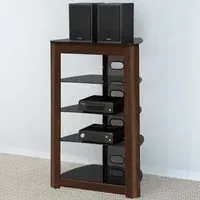 Zinnia 5 Shelf TV Stand - Black Glass, Walnut