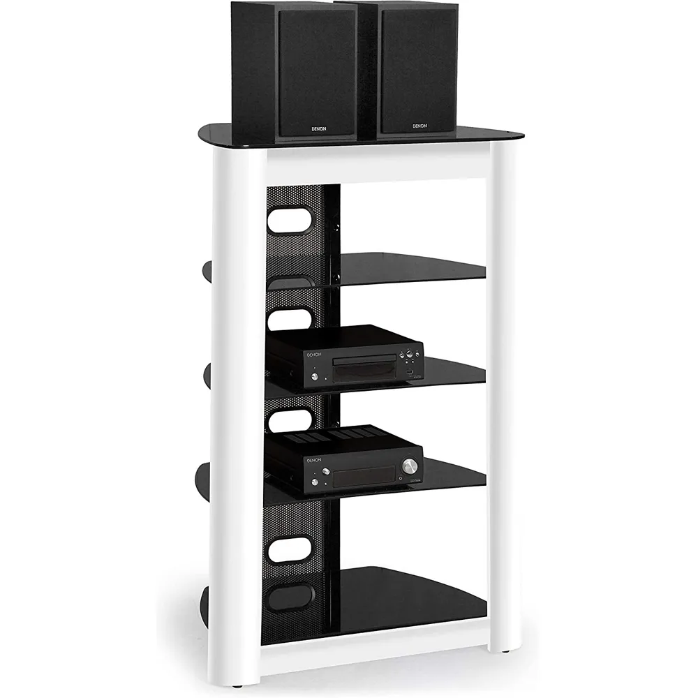 Zinnia 5 Tier AV Rack with Cable Management - Black Glass
