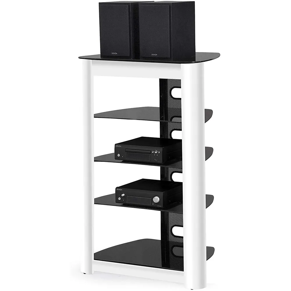 Zinnia 5 Tier AV Rack with Cable Management - Black Glass