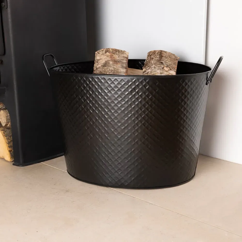 Large Diamond Embossed Oval Bucket - Black