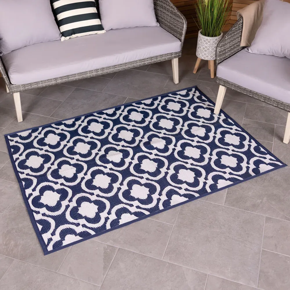 Moroccan Patterned Outdoor Rug - Navy