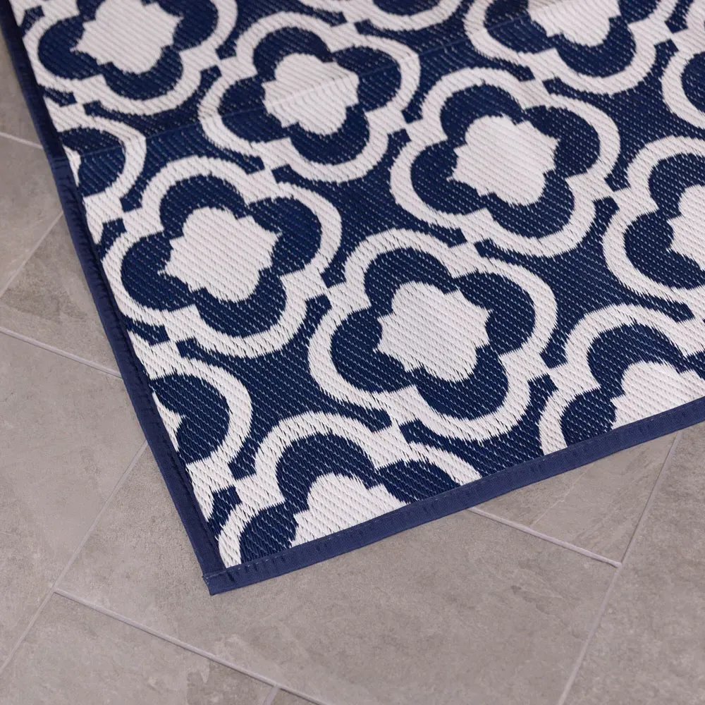 Moroccan Patterned Outdoor Rug - Navy