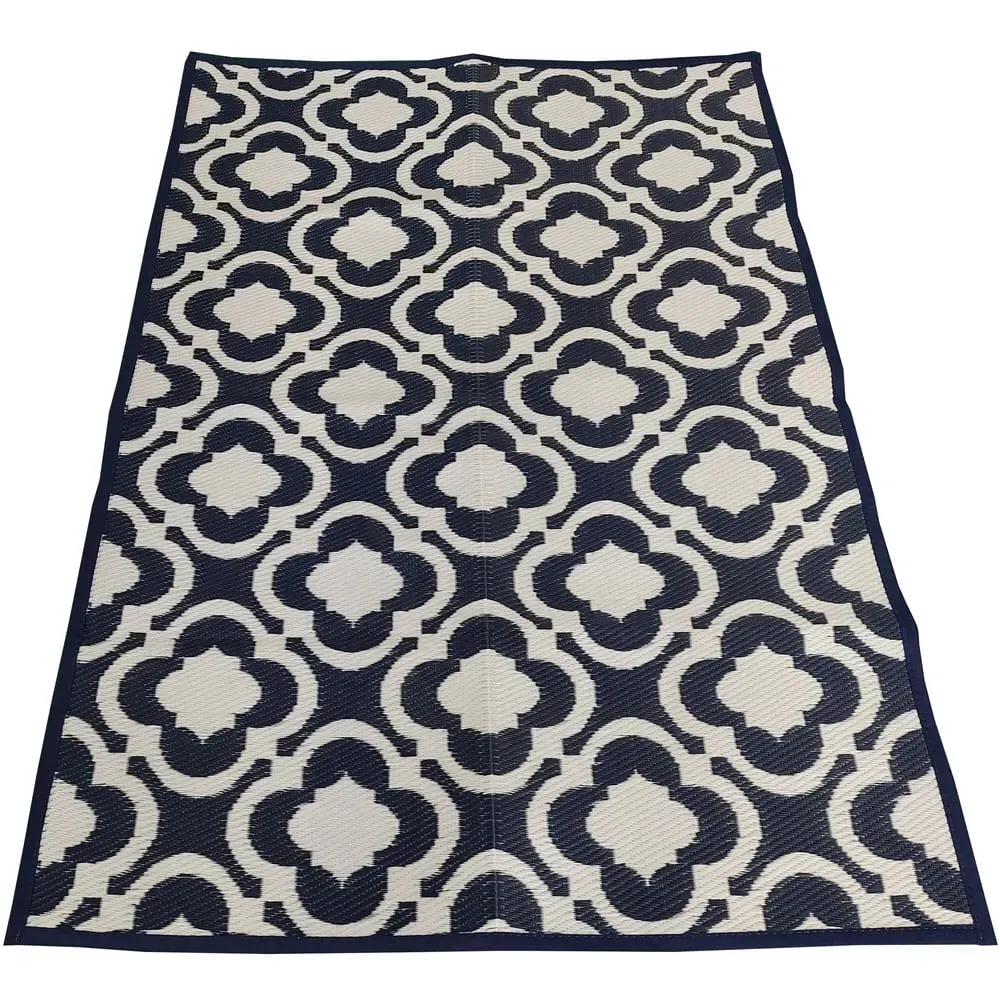 Moroccan Patterned Outdoor Rug - Navy