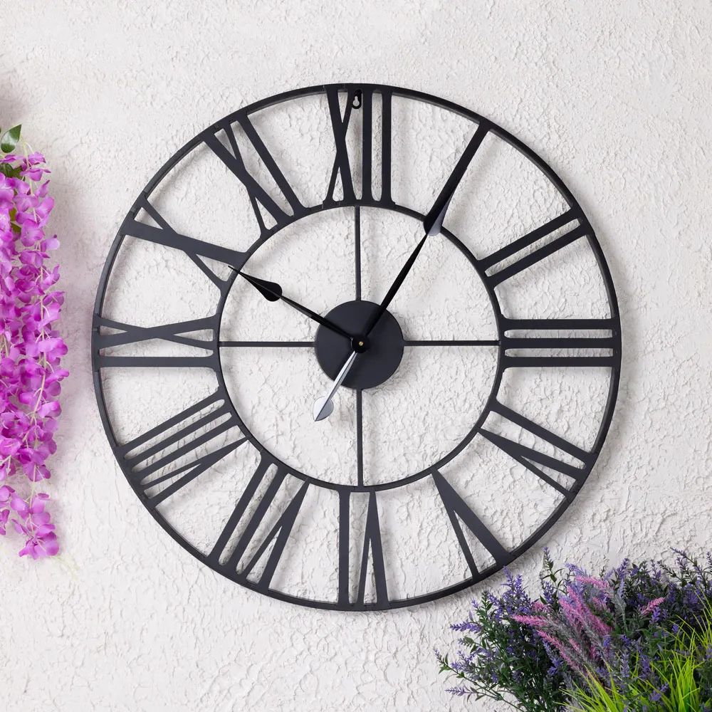 Round Wall Clock 80cm - Black, Wrought Iron