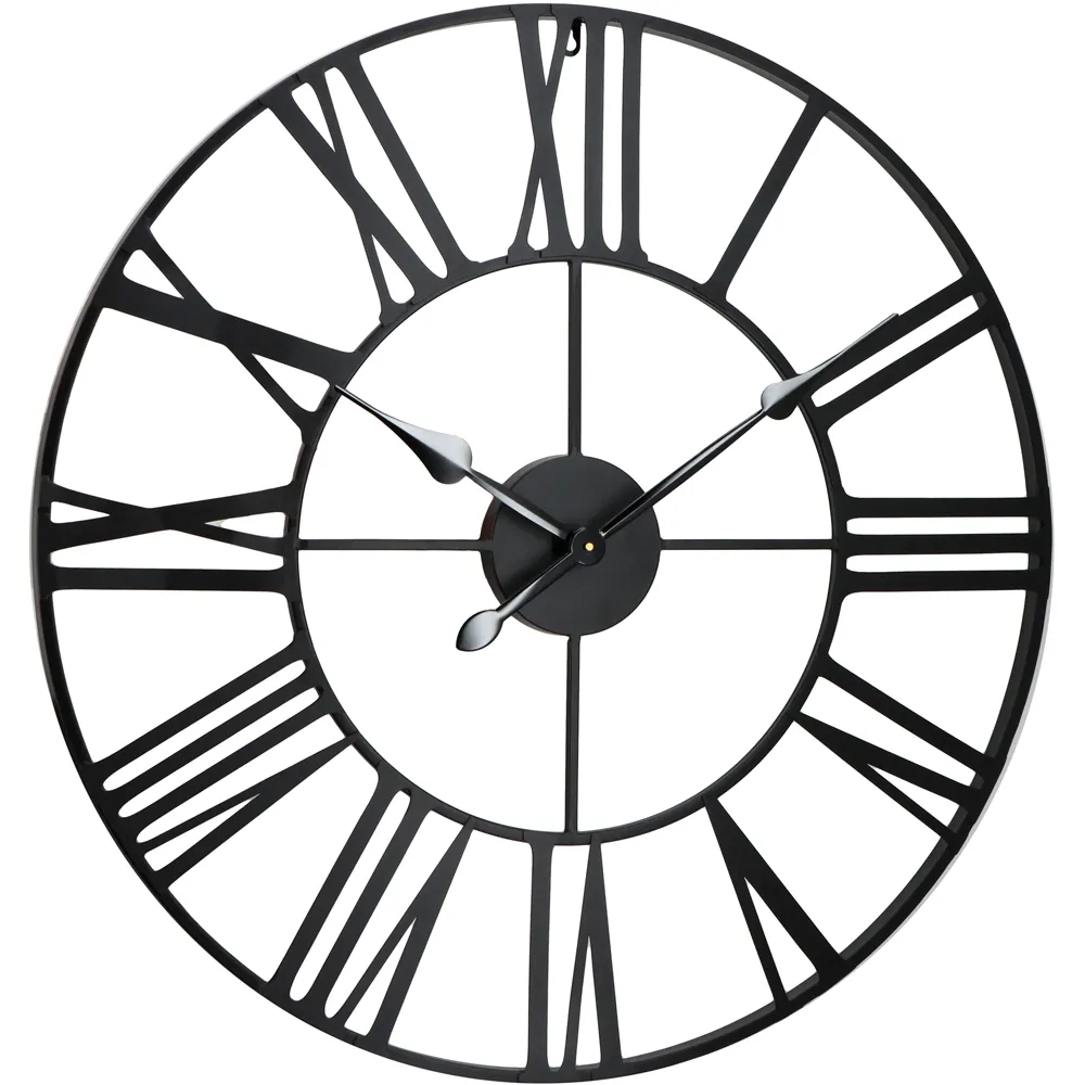Round Wall Clock 80cm - Black, Wrought Iron