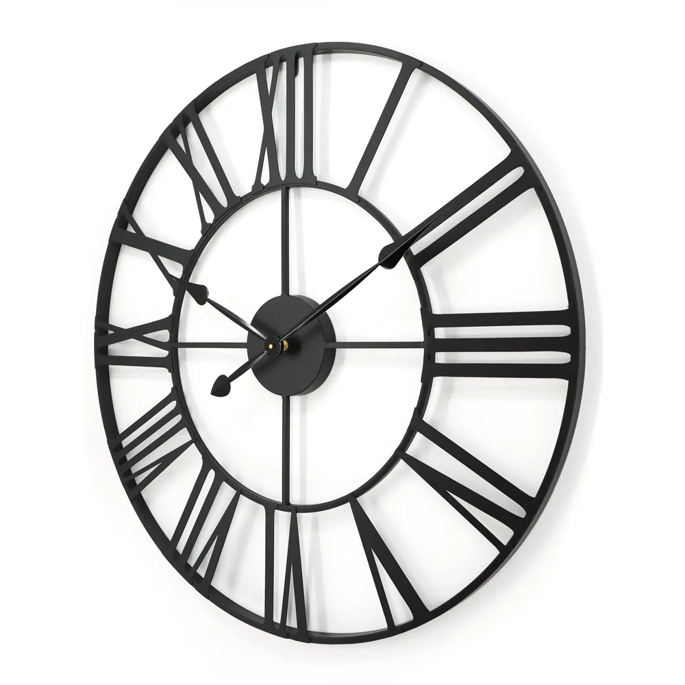 Round Wall Clock 80cm - Black, Wrought Iron