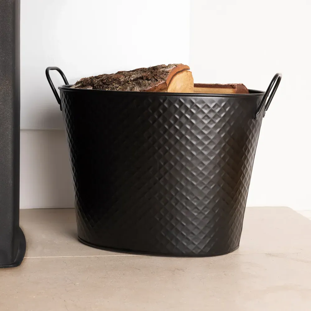 Small Diamond Embossed Oval Bucket - Black