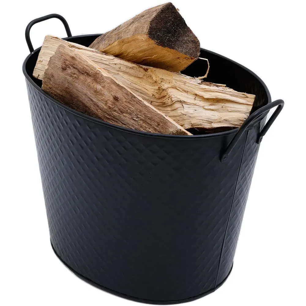 Small Diamond Embossed Oval Bucket - Black