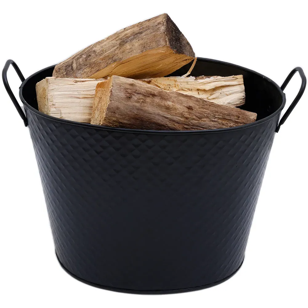 Small Diamond Embossed Oval Bucket - Black