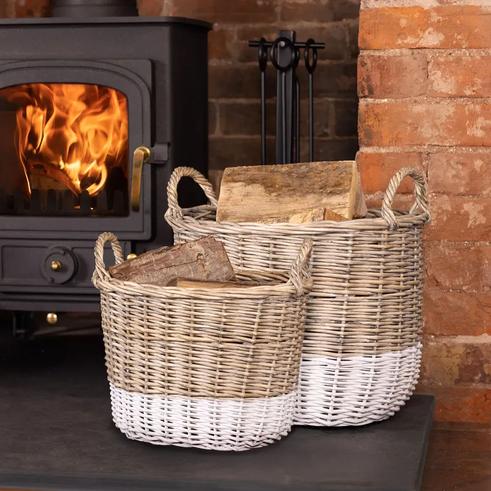 Snug Dual Tone Oval Log Basket Set of 2 - Natural, Wicker