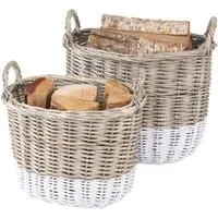 Snug Dual Tone Oval Log Basket Set of 2 - Natural, Wicker