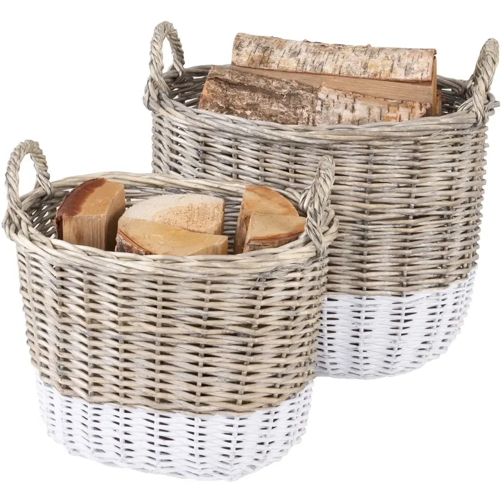 Snug Dual Tone Oval Log Basket Set of 2 - Natural, Wicker image