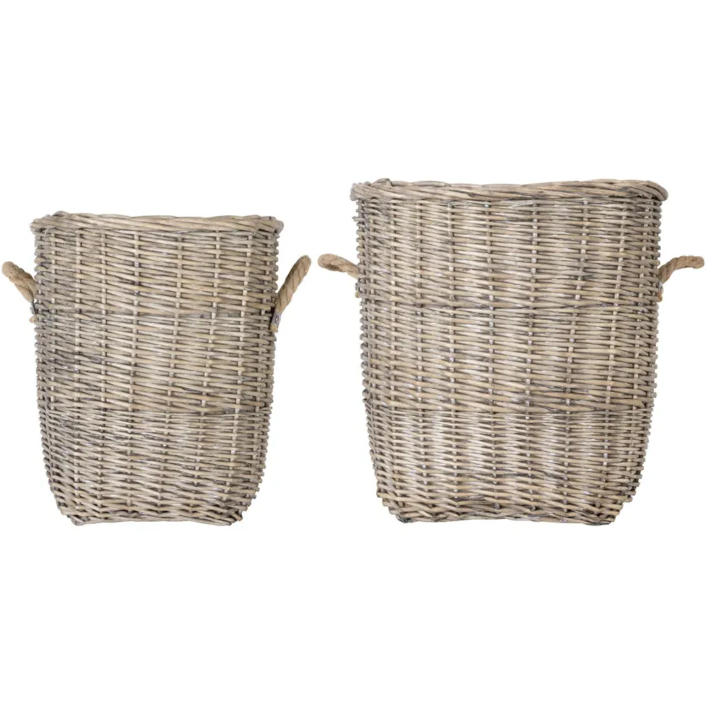 Snug Log Basket with Fabric Liner Set of 2 - Natural, Wicker