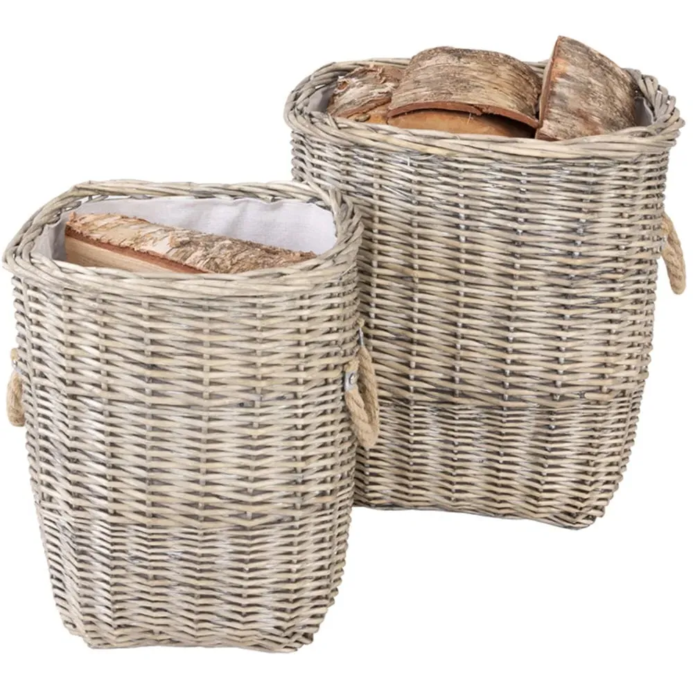 Snug Log Basket with Fabric Liner Set of 2 - Natural, Wicker