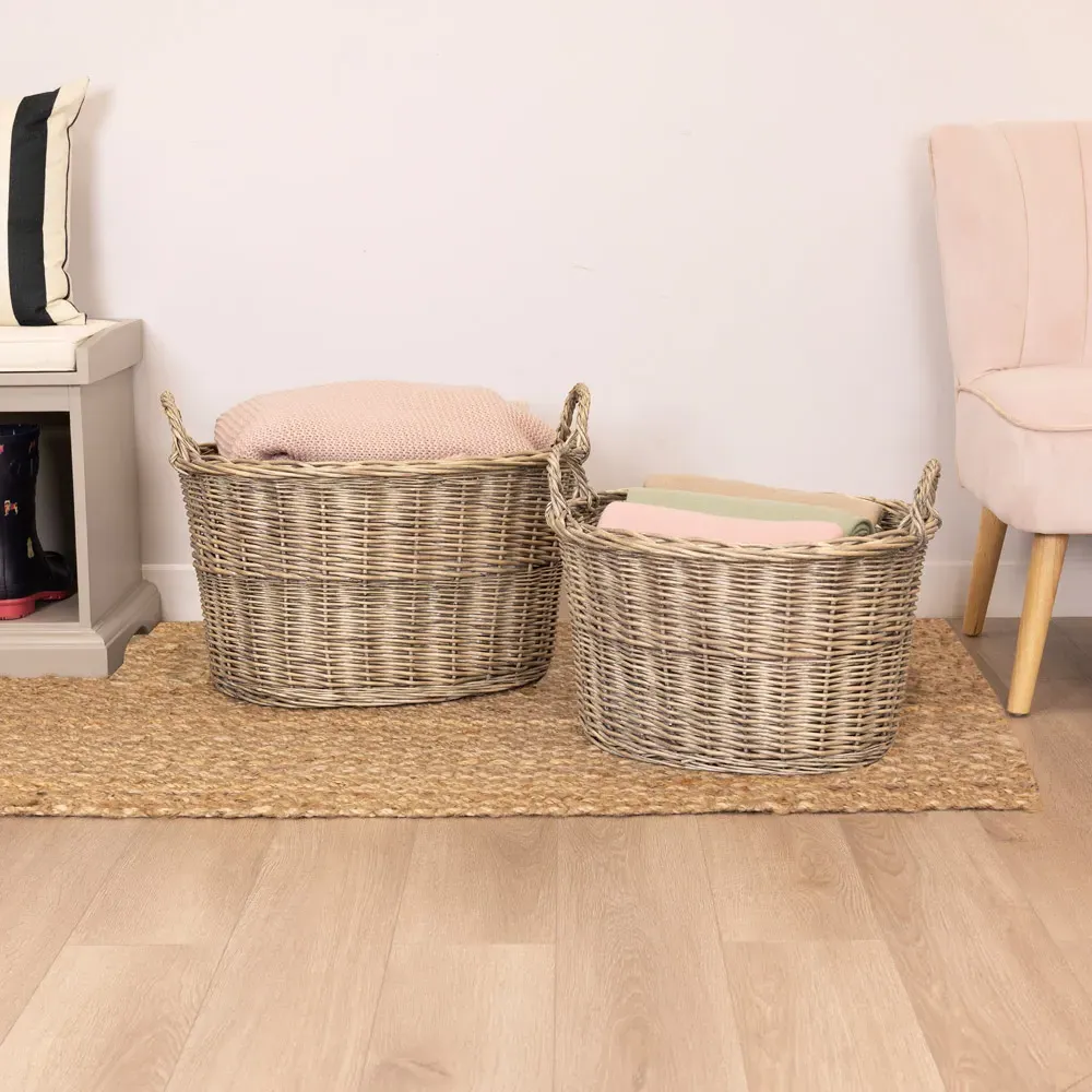 Snug Oval Log Basket Set of 2 - Natural, Wicker