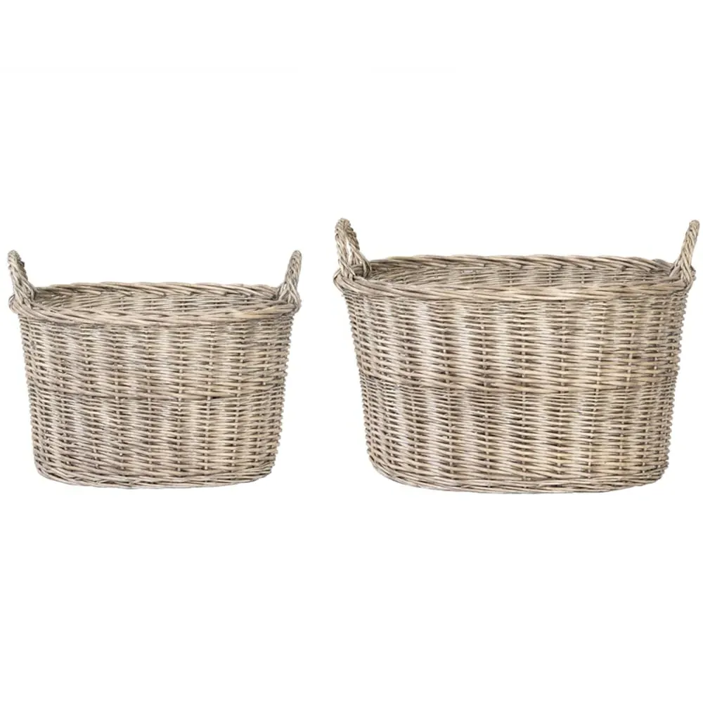 Snug Oval Log Basket Set of 2 - Natural, Wicker