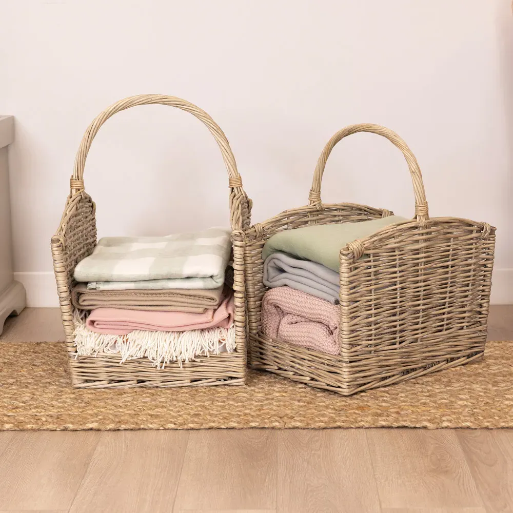 Snug Oval Open Ended Log Basket Set of 2 - Natural, Wicker