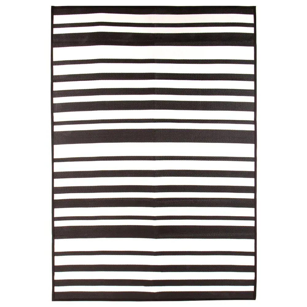 Stripe Lightweight Waterproof Indoor/Outdoor Rug - Black image