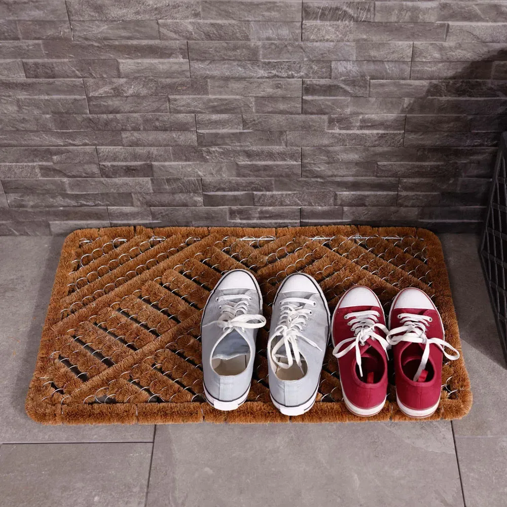 Wood Boot Scraper Twist Door Mat - Wood, Coir