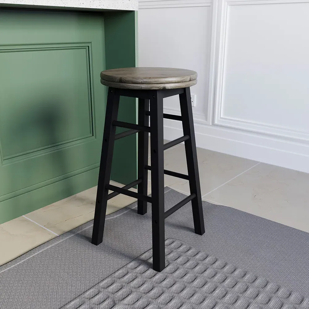 Wooden Revolving Bar Stool - Black