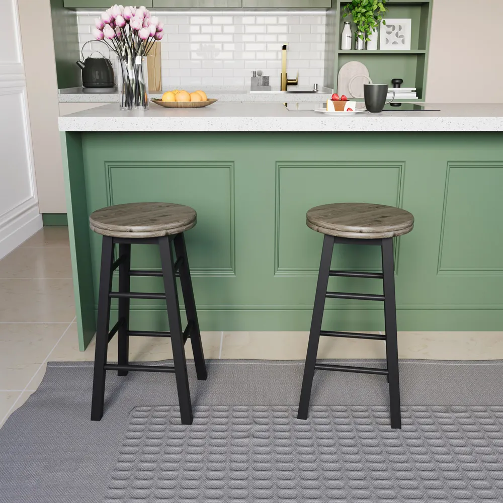 Wooden Revolving Bar Stool - Black