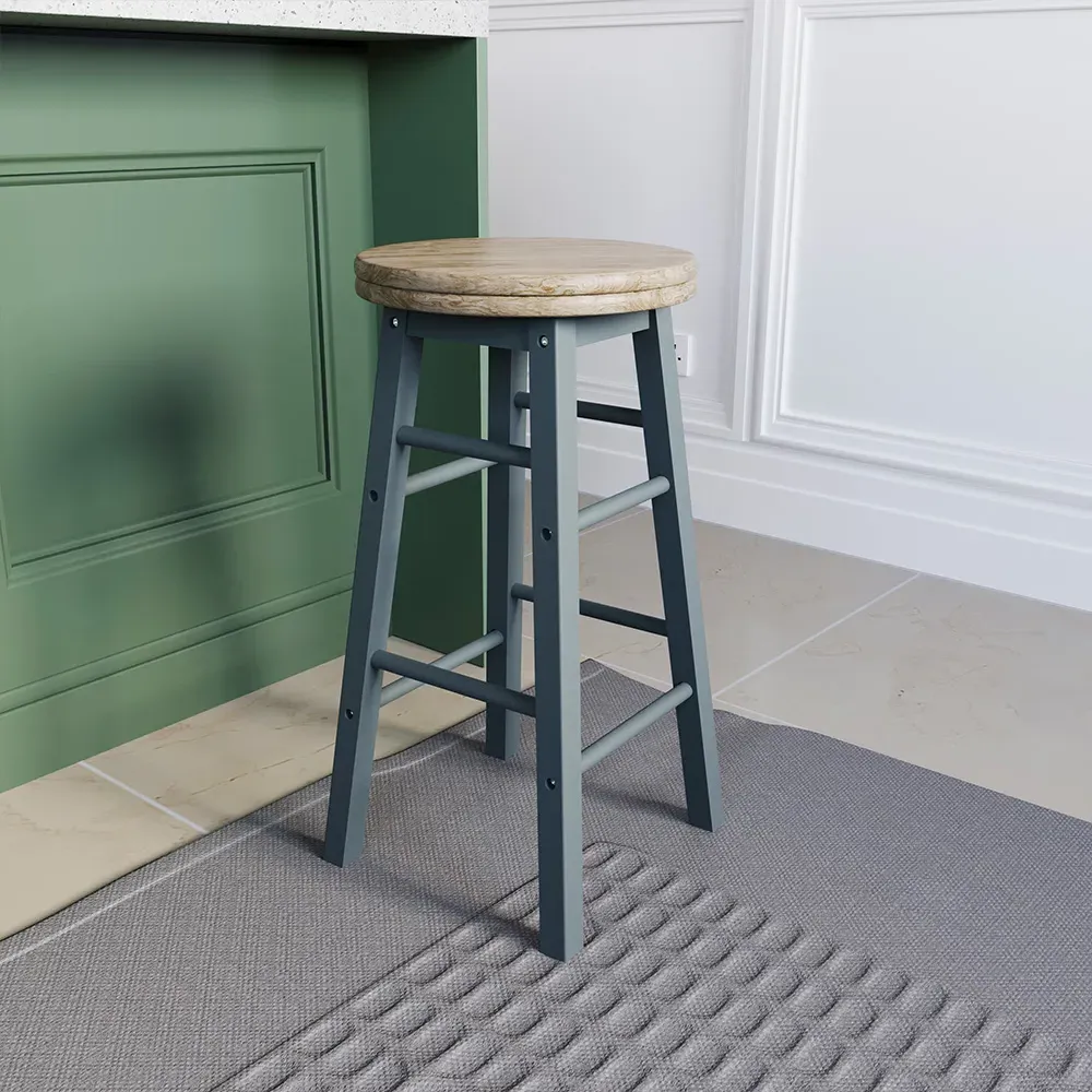 Wooden Revolving Bar Stool - Grey