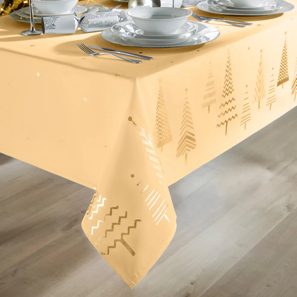 Christmas Tree Tablecloth - Cream, Gold