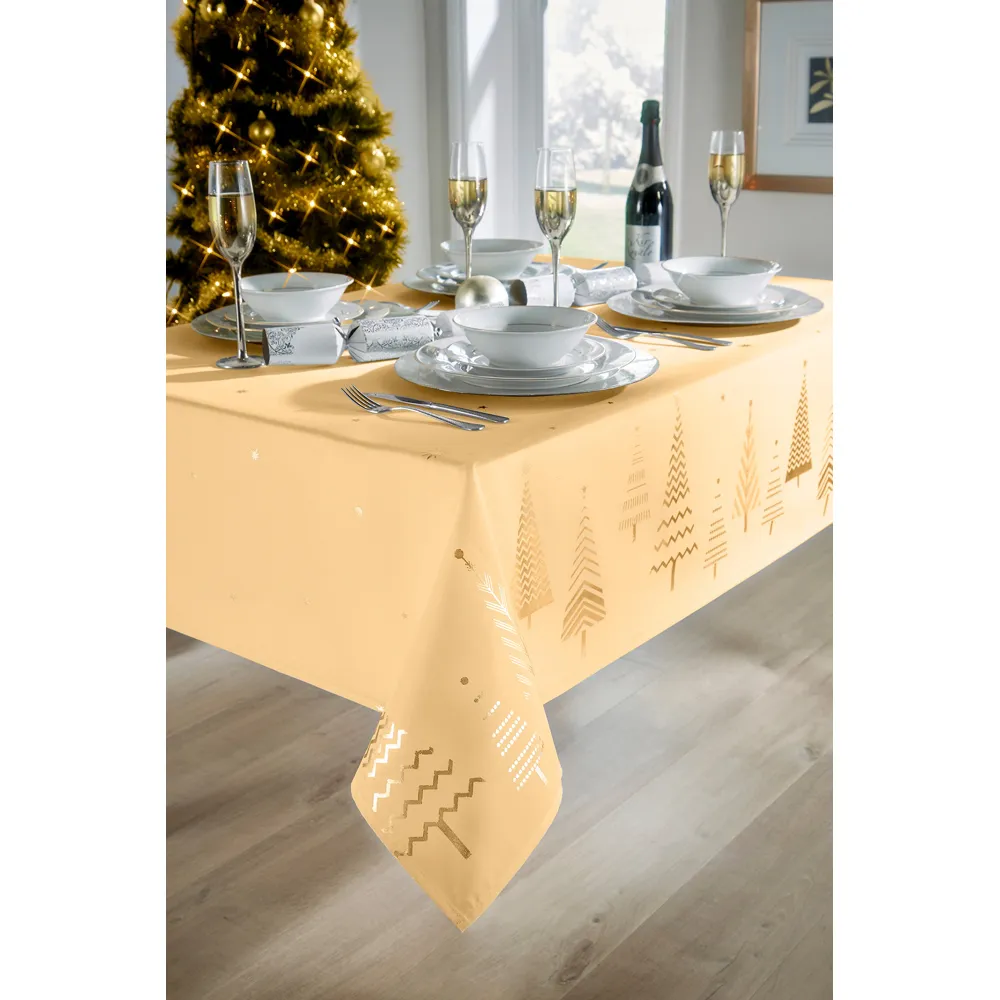 Christmas Tree Tablecloth - Cream, Gold