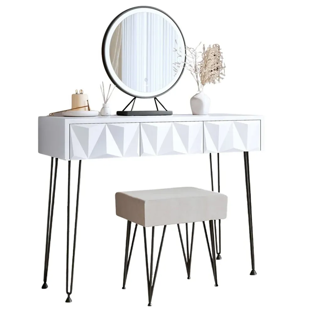 CARME Home Belle LED Mirror Dressing Table with Stool - White