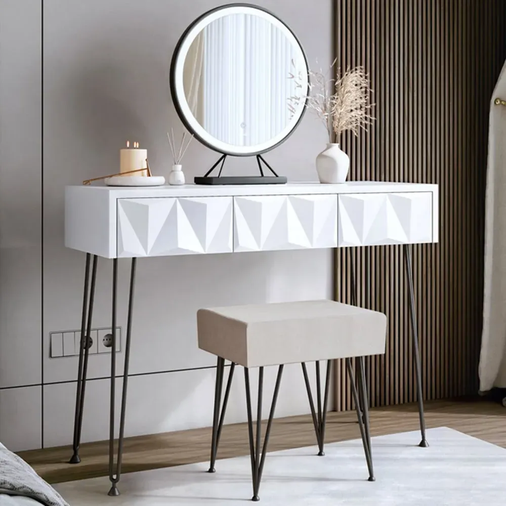 CARME Home Belle LED Mirror Dressing Table with Stool - White