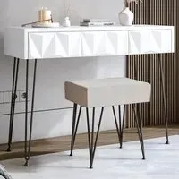 CARME Home Dressing Table with Velvet Stool - White, Black