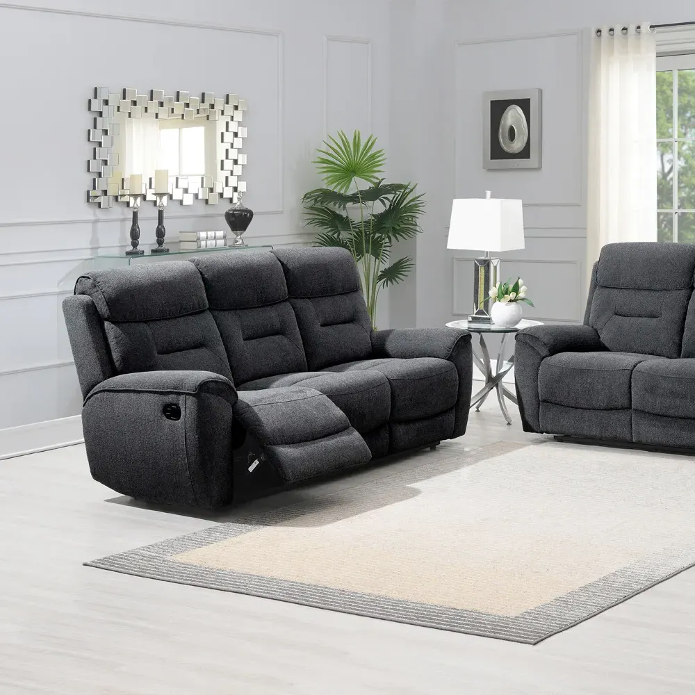 3-Seater Manual Recliner Sofa - Dark Grey