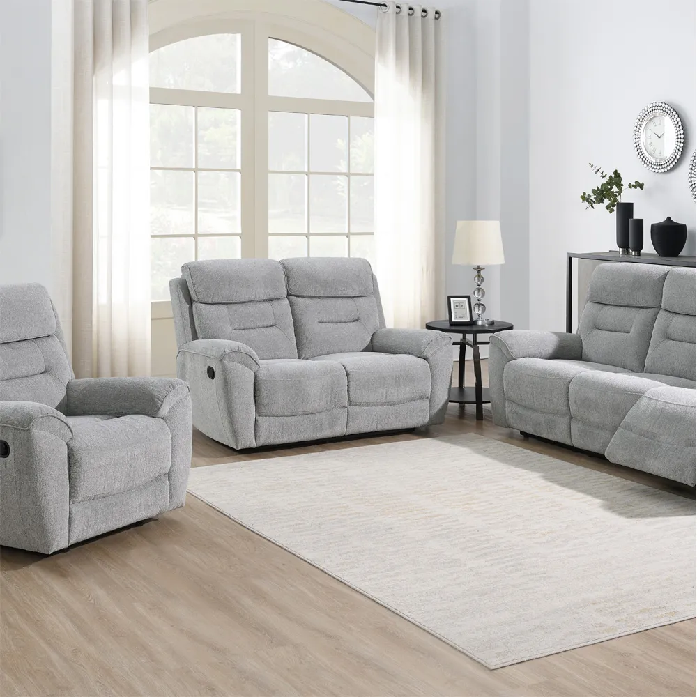 3-Seater Manual Recliner Sofa - Light Grey