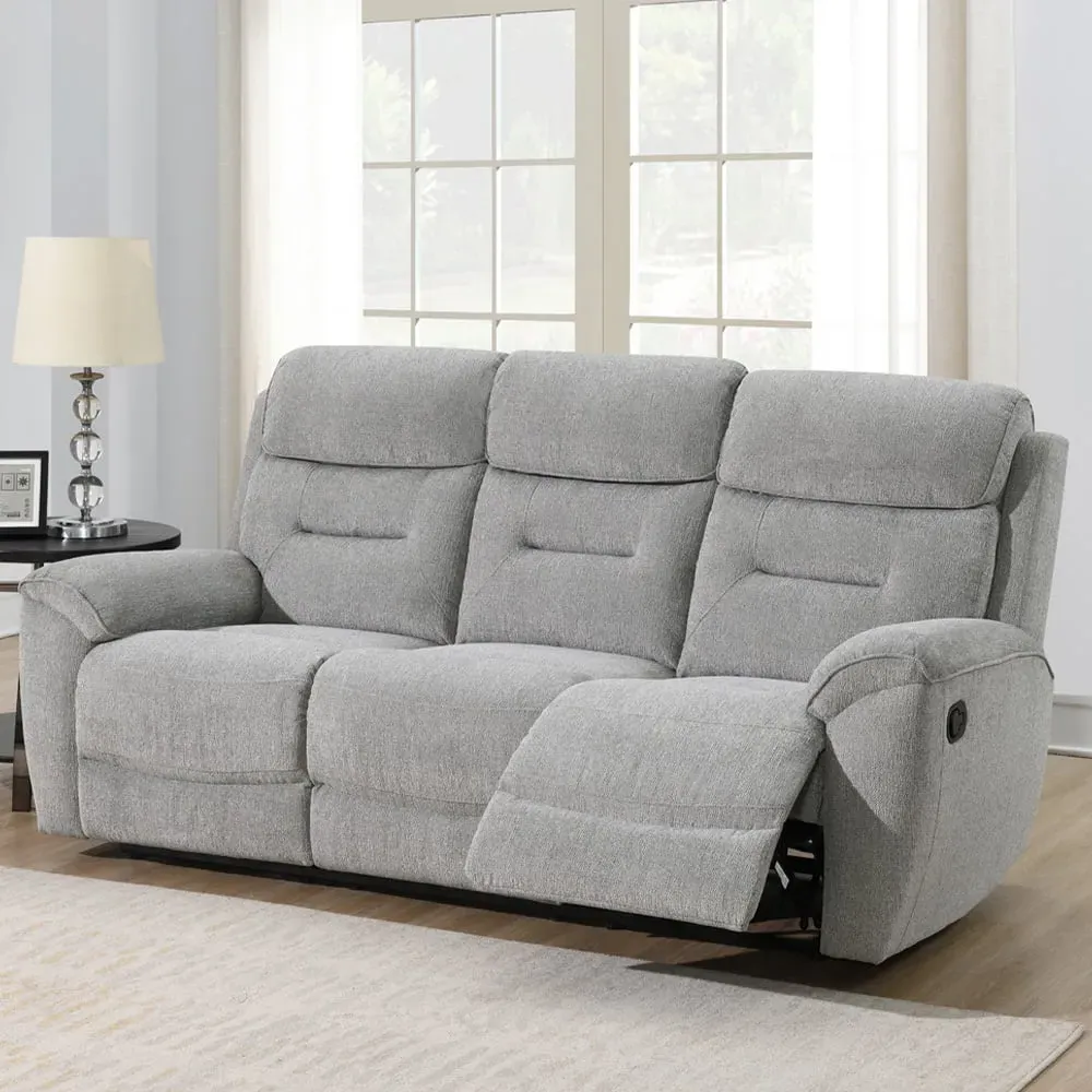 3-Seater Manual Recliner Sofa - Light Grey