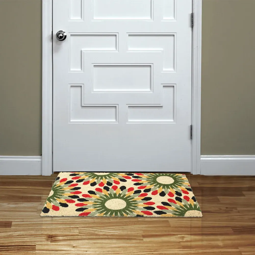 Indian Bloom Coir Door Mat - Natural