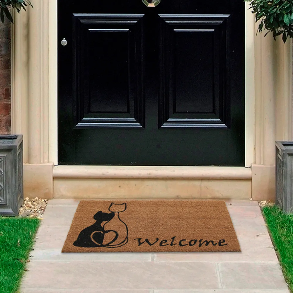 Meow Romance Coir Door Mat - Natural