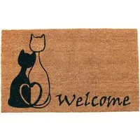 Meow Romance Coir Door Mat - Natural