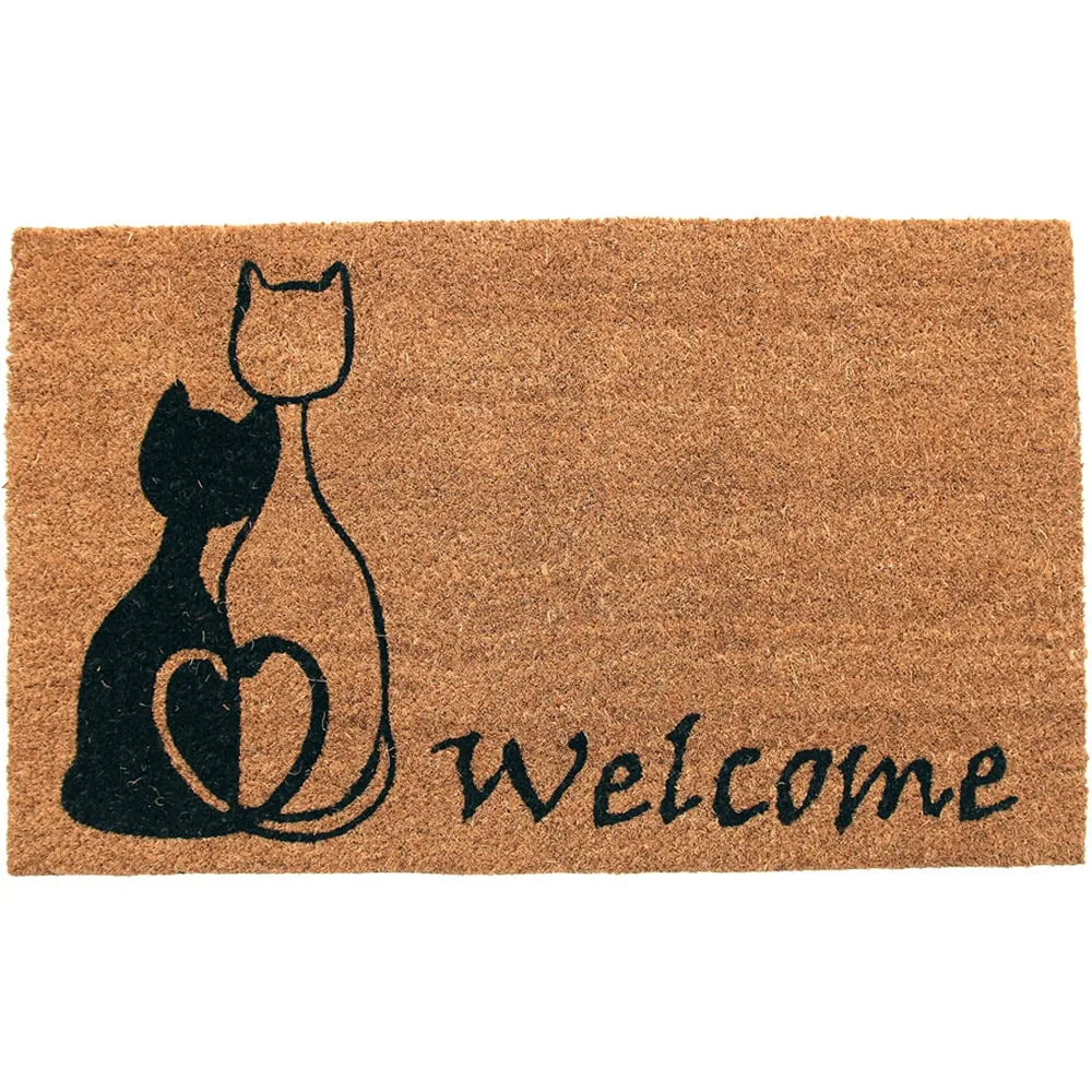 Meow Romance Coir Door Mat - Natural image